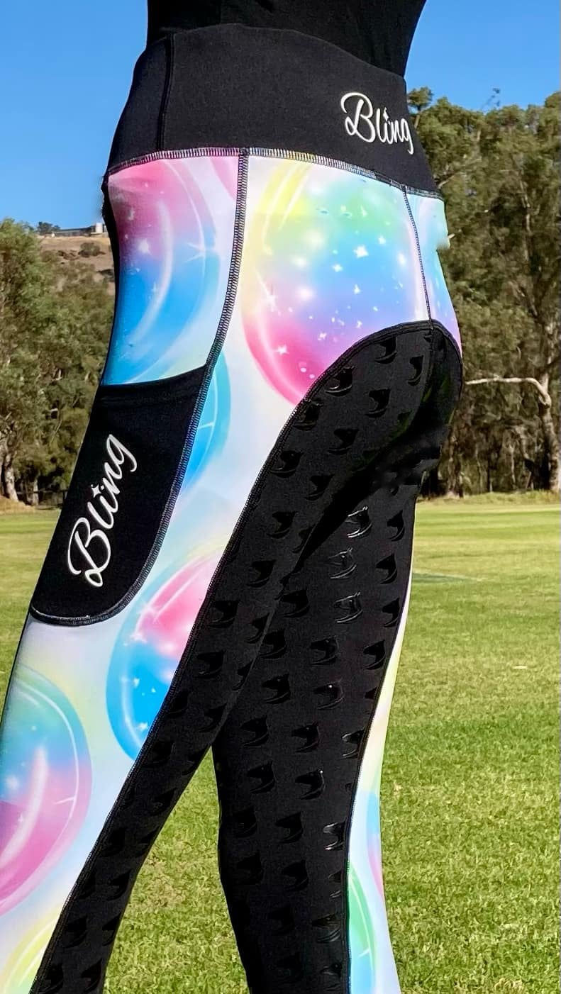 Thumbnail: Equestrian Horse Riding Apparel Tights Jodhpurs Breeches Bright Colourful Rainbow Bubbles