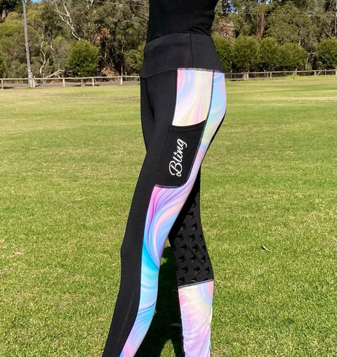 Equestrian Apparel Horse Riding Tights Bright Colour Pink Swirls