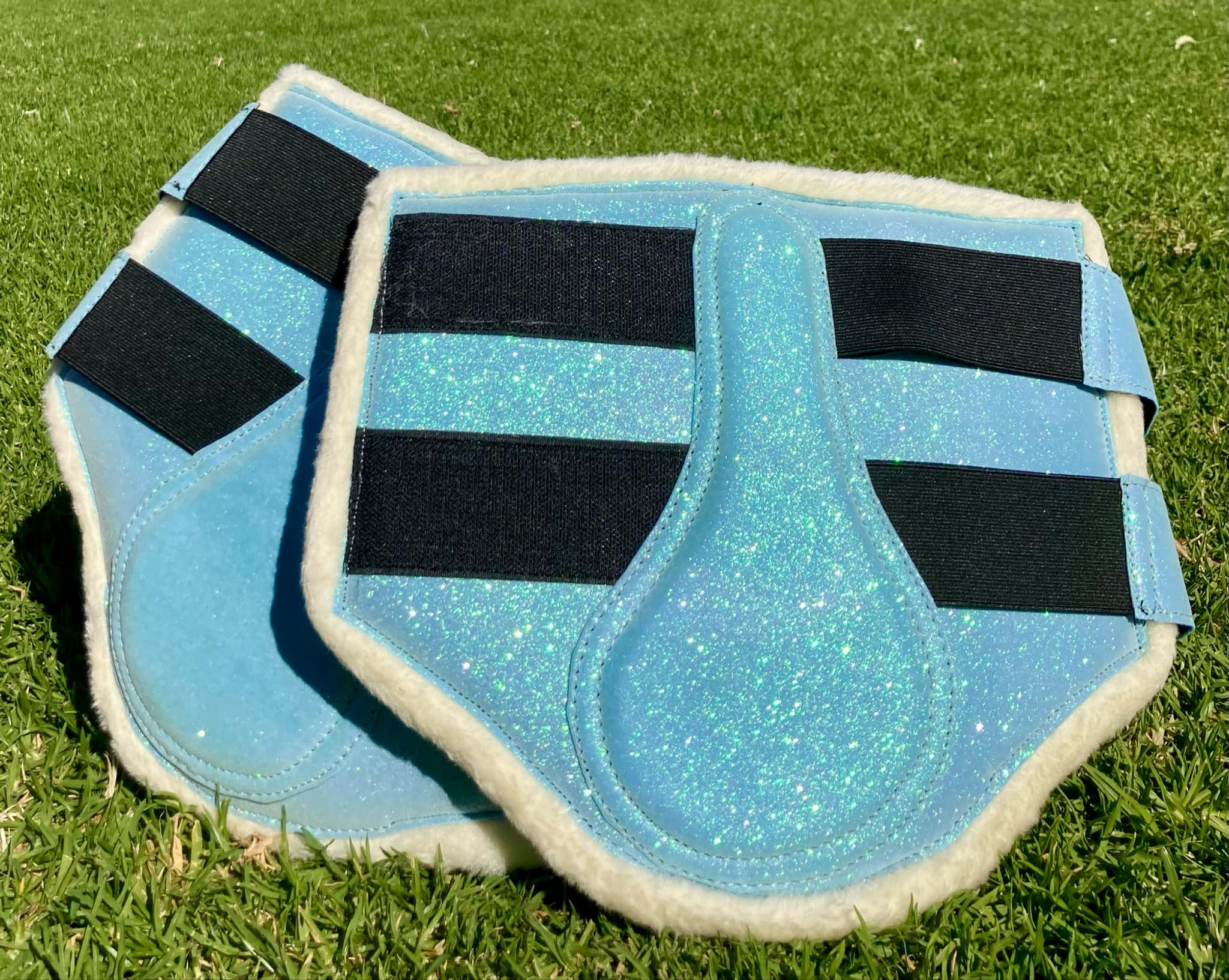 Equestrian Horse Brushing Tendon Boots Glitter Sparkle Light Blue