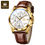 Thumbnail: Olevs 2872 Leather Multi Function Waterproof Quartz Gold SportsWatch