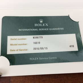 Rolex 16610 Submariner International Service Guarantee Card