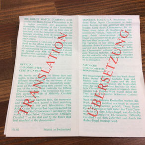 Rolex Vintage 1970s Certification Paper 571.02