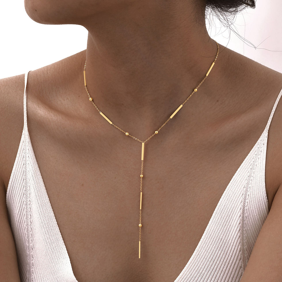 Thumbnail: 18k Gold Plated Y Lariat Necklace for Women, Laryerd Multilayer Long Chain Drop 