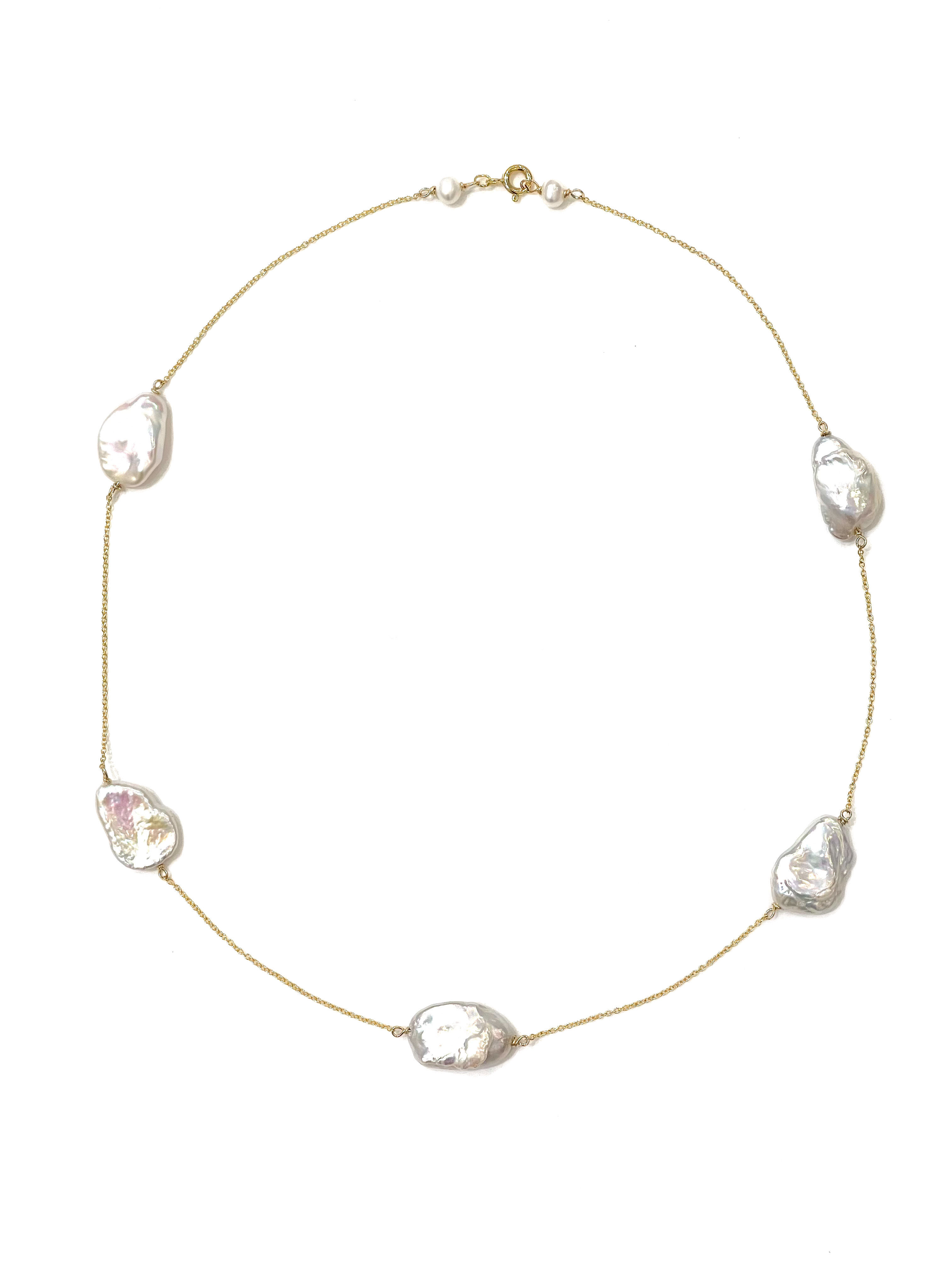 Baroque keshi pearls on 18” goldfilled chain