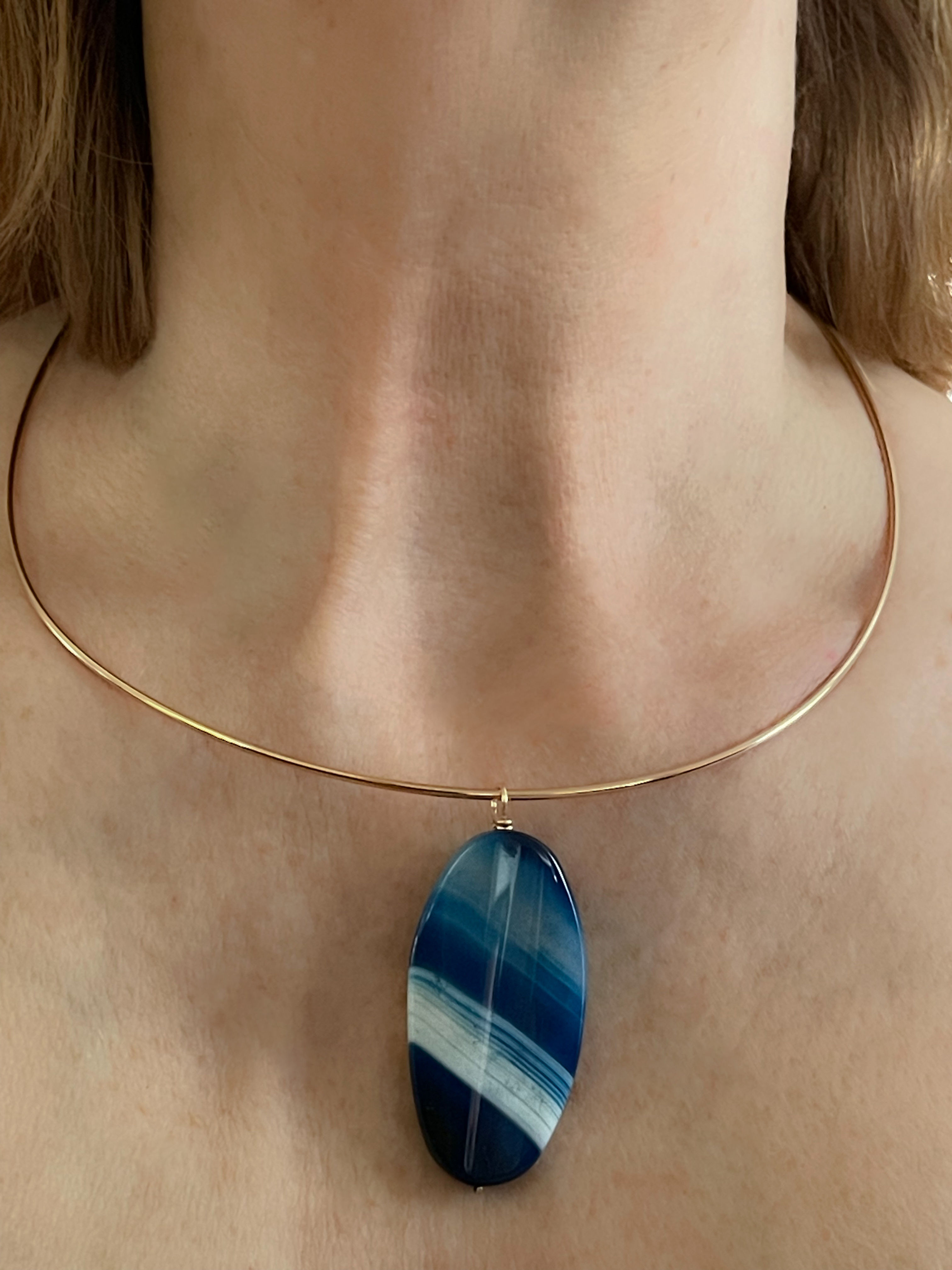 Blue agate pendant with gold filled bail