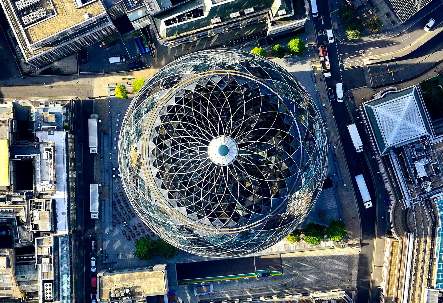 Vertical aerial of the Gherkin Tower London
