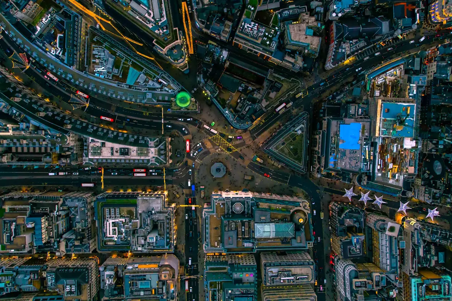 Aerial night photography of Regent Street London