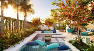 Projeto de arquitetura de lazer e paisagismo do ático e acesso do térreo.