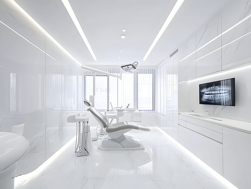 Modern clinic of a family dentist Penang with white interior