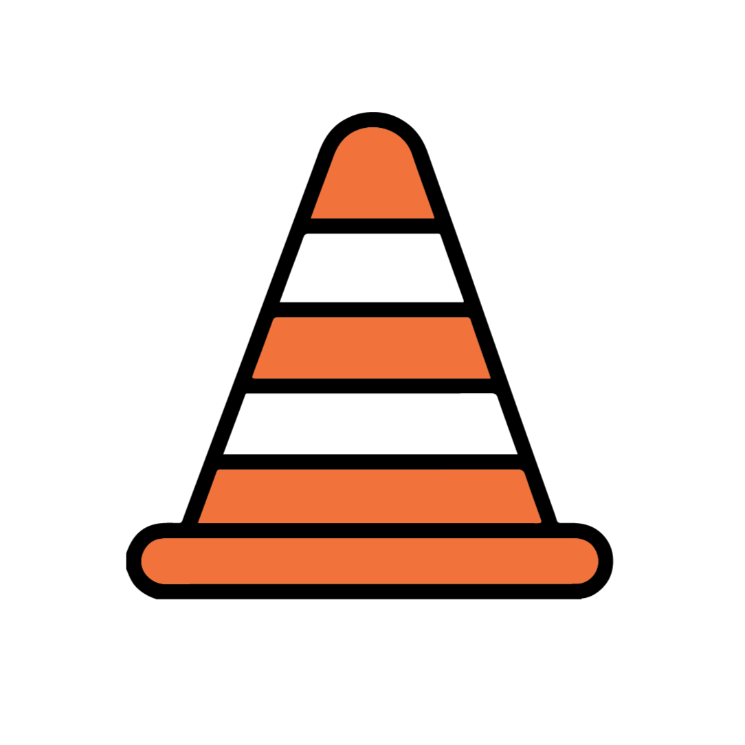 Orange and white striped traffic cone on a black background