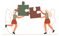 Two people connecting puzzle pieces: Teamwork