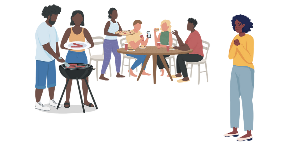 a woman is scared to join her family bbq because she's worried about rejection and not being "good enough"