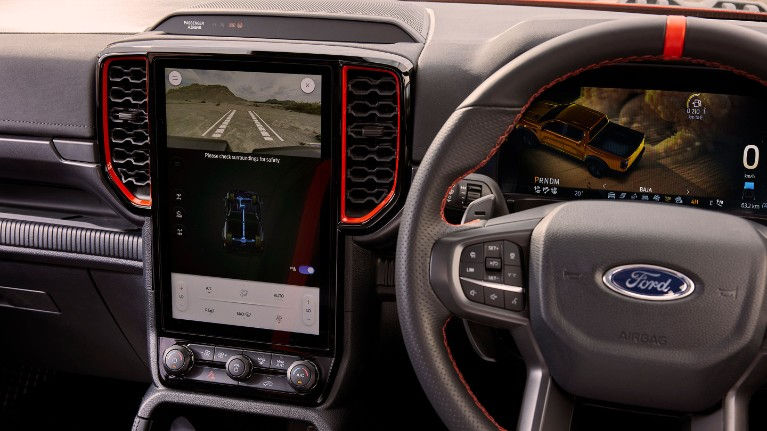 Interior of the Next-Gen Ford Ranger Raptor takes a large technological leap, offering unprecedented control in comfort.