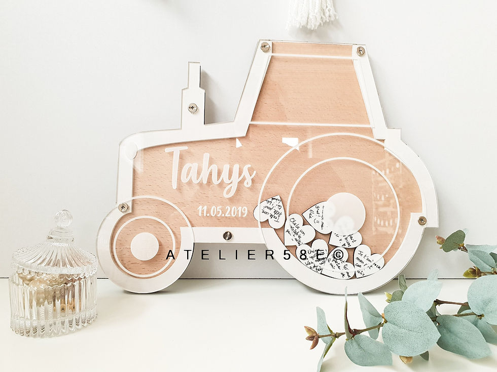 Livre d'or tracteur pour baptême garçon personnalisé