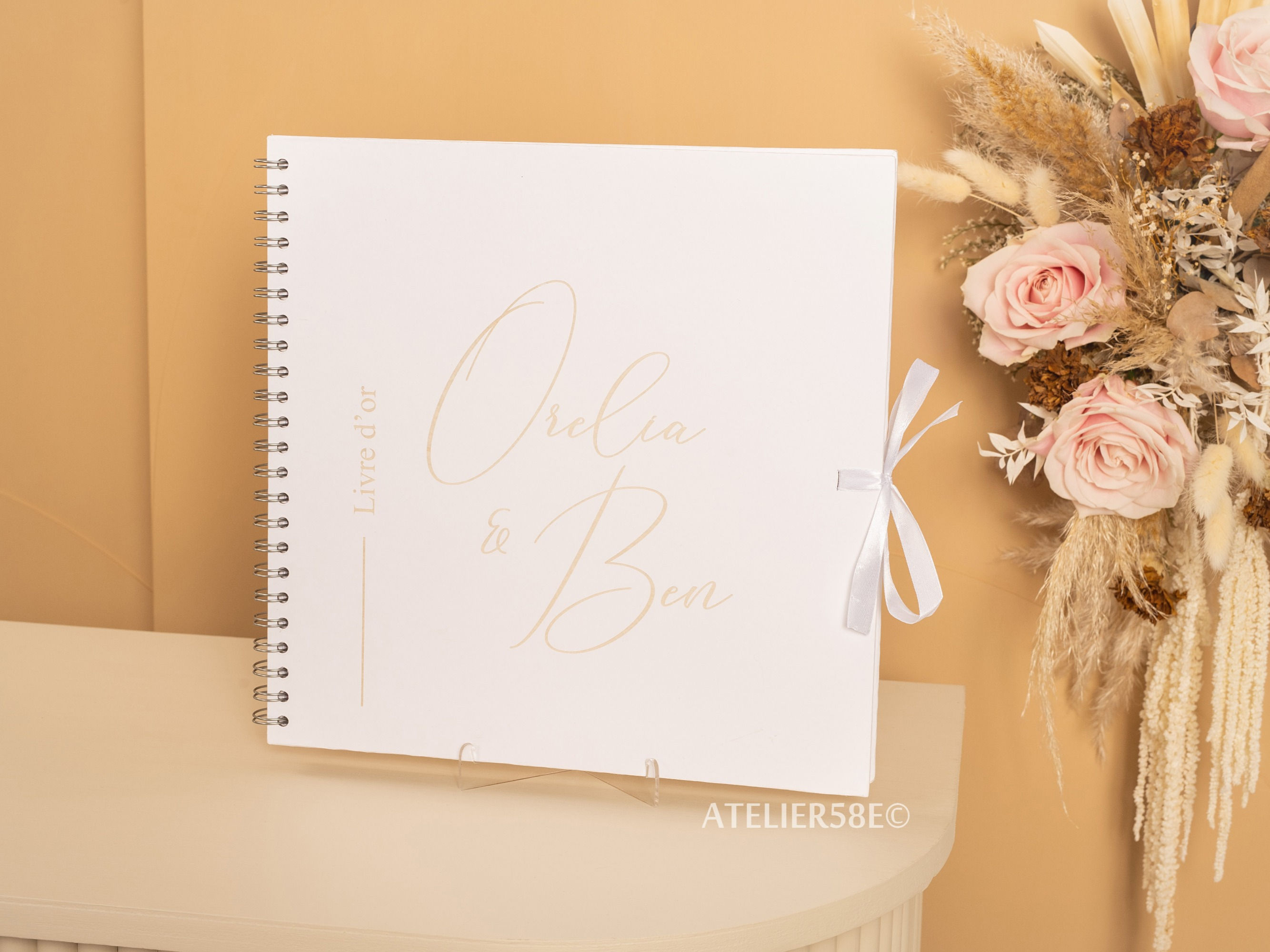 Livre d'or de mariage romantique chic 40 pages cartonnées blanches