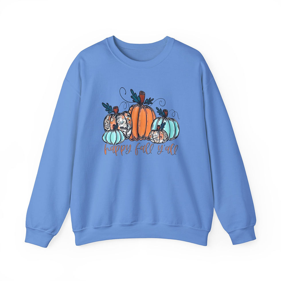 Thumbnail: Happy Fall Y’all  Cozy Autumn Pumpkin Patch Teal and Orange  Unisex Crewneck 