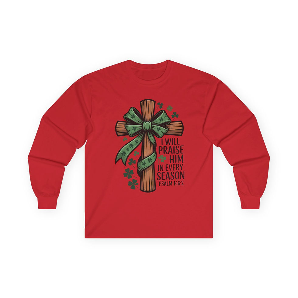 Thumbnail: I Will Praise Him in Every Season Cross & Shamrock Christian Shirt