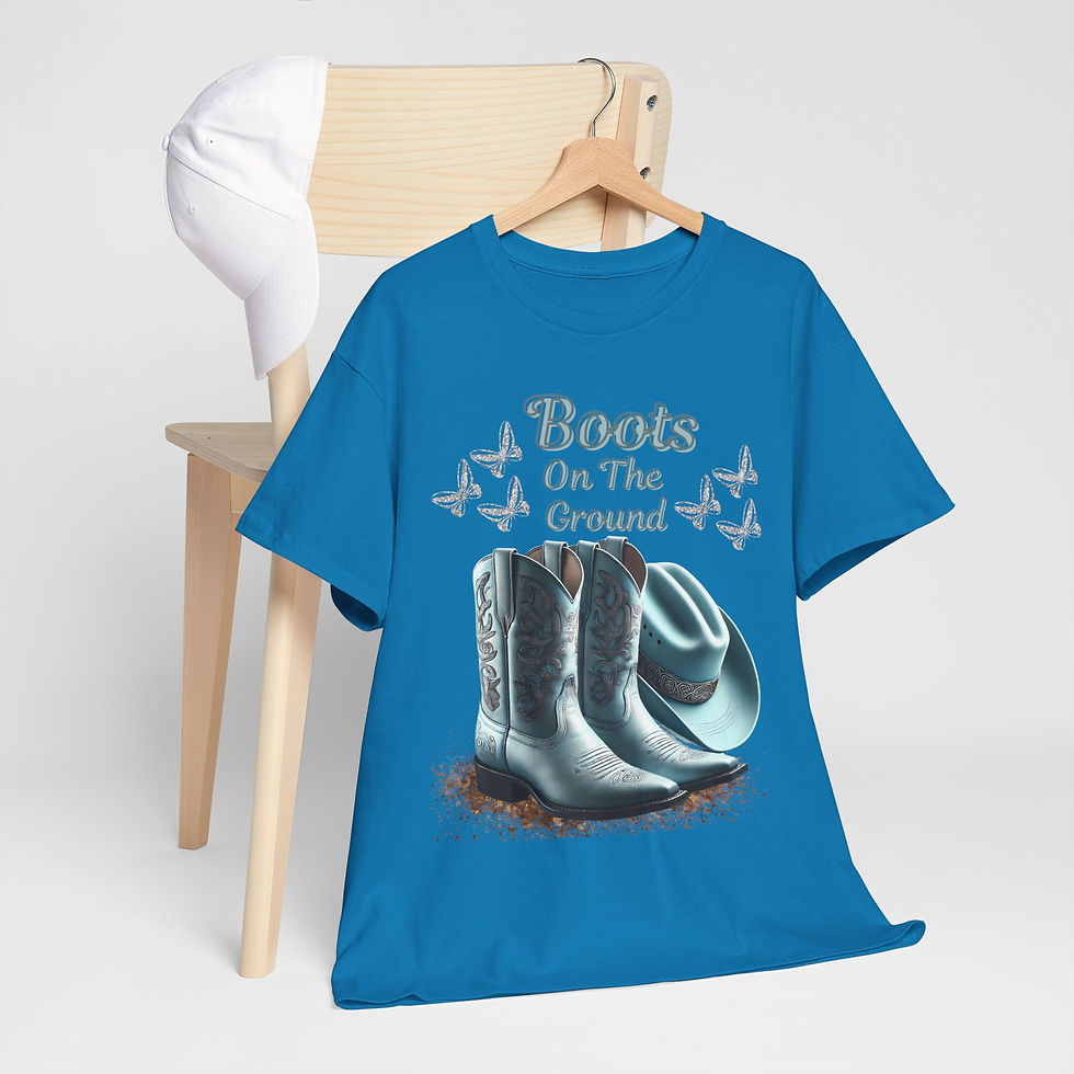 Thumbnail: Boots on The Ground in Teal and Silver Unisex Heavy Cotton Tee