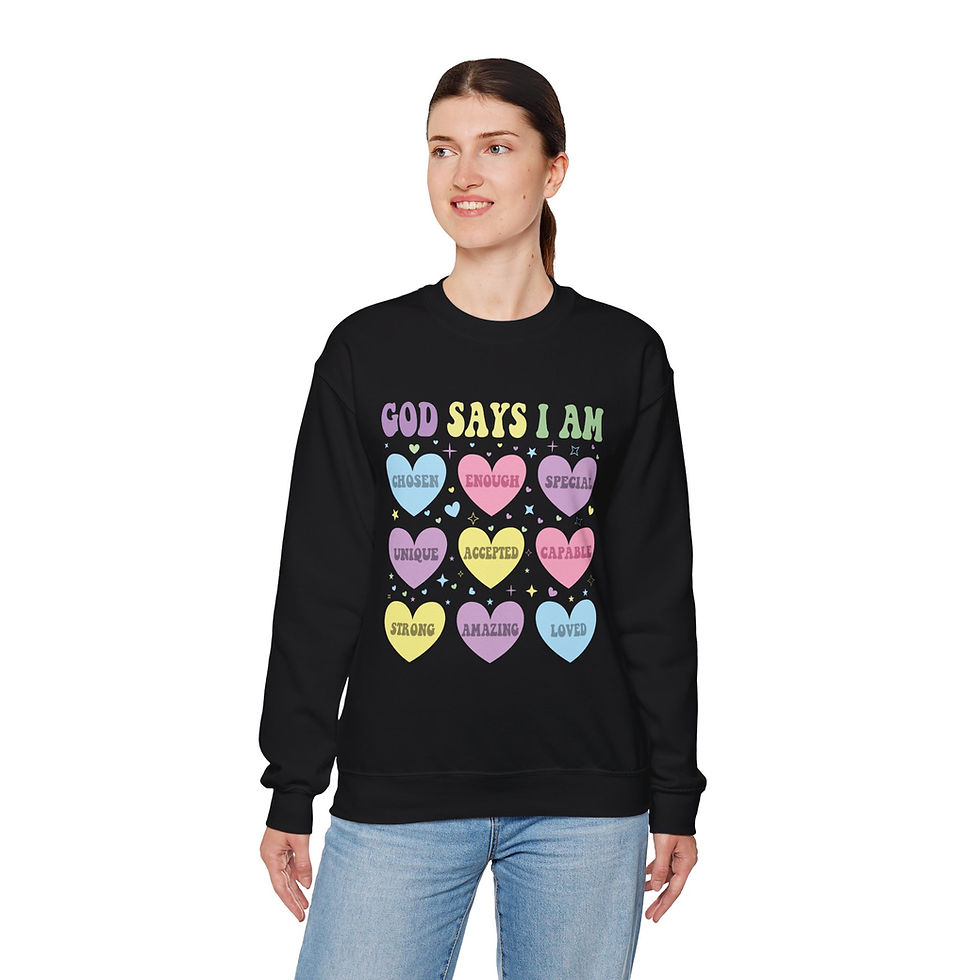 Thumbnail: Affirmation Sweatshirt  "God Says I Am" Pastel Hearts Spiritual Crewneck