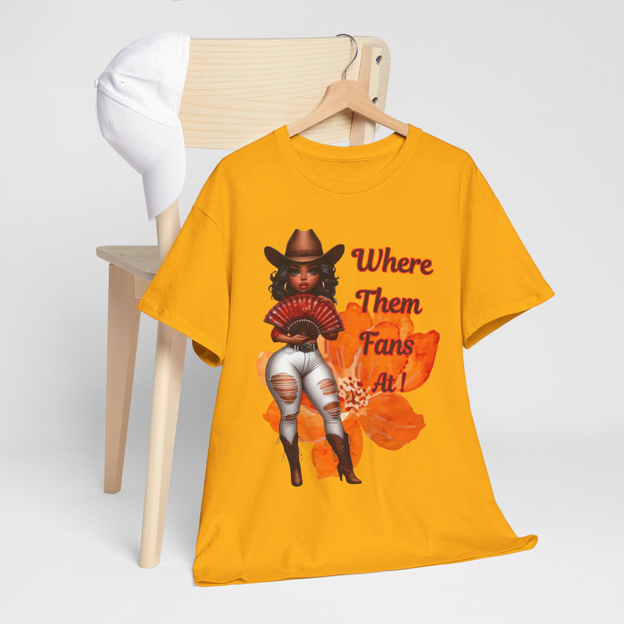 Where Them Fans At! Orange Flower Background Unisex Heavy Cotton Tee