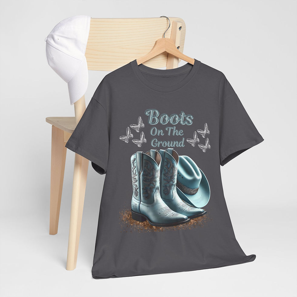Thumbnail: Boots on The Ground in Teal and Silver Unisex Heavy Cotton Tee