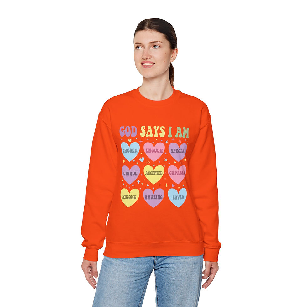 Thumbnail: Affirmation Sweatshirt  "God Says I Am" Pastel Hearts Spiritual Crewneck