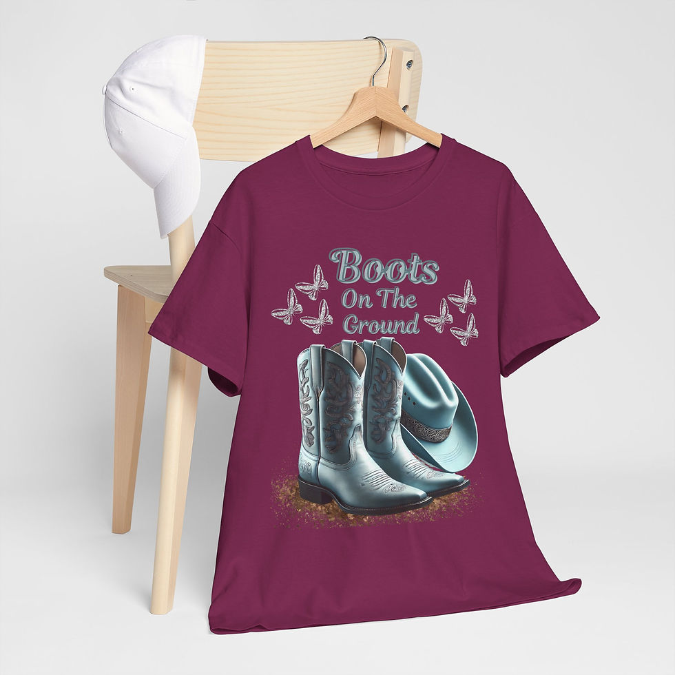Thumbnail: Boots on The Ground in Teal and Silver Unisex Heavy Cotton Tee