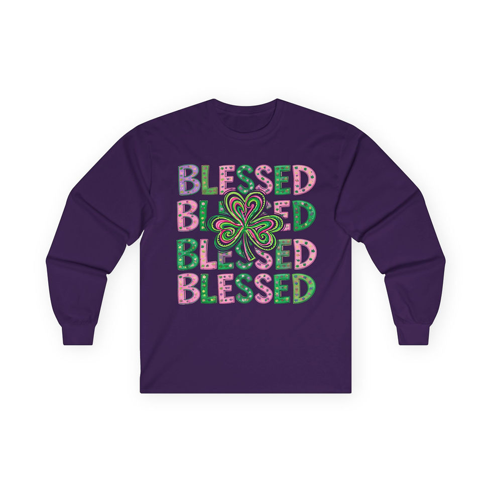 Thumbnail: Blessed Shamrock Long Sleeve Tee — St. Patrick's Day Floral "Blessed" Shirt