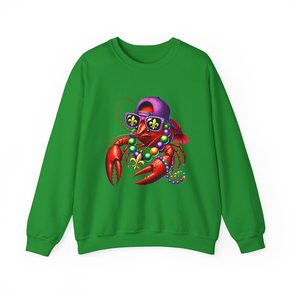 Thumbnail: Crewneck Sweatshirt -Cool Crawfish with Mardi Gras Beads & Sunglasses