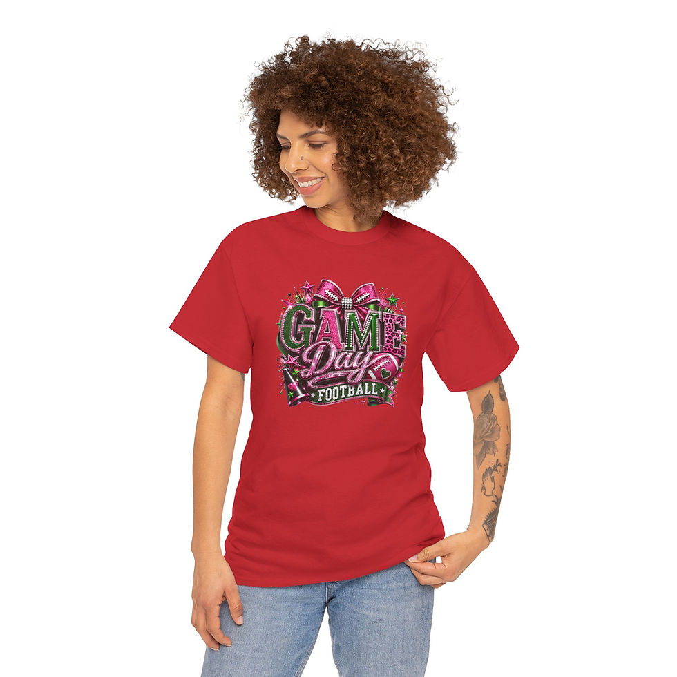 Thumbnail: Game Day Football T-Shirt - Pink Ribbon Cheer Design