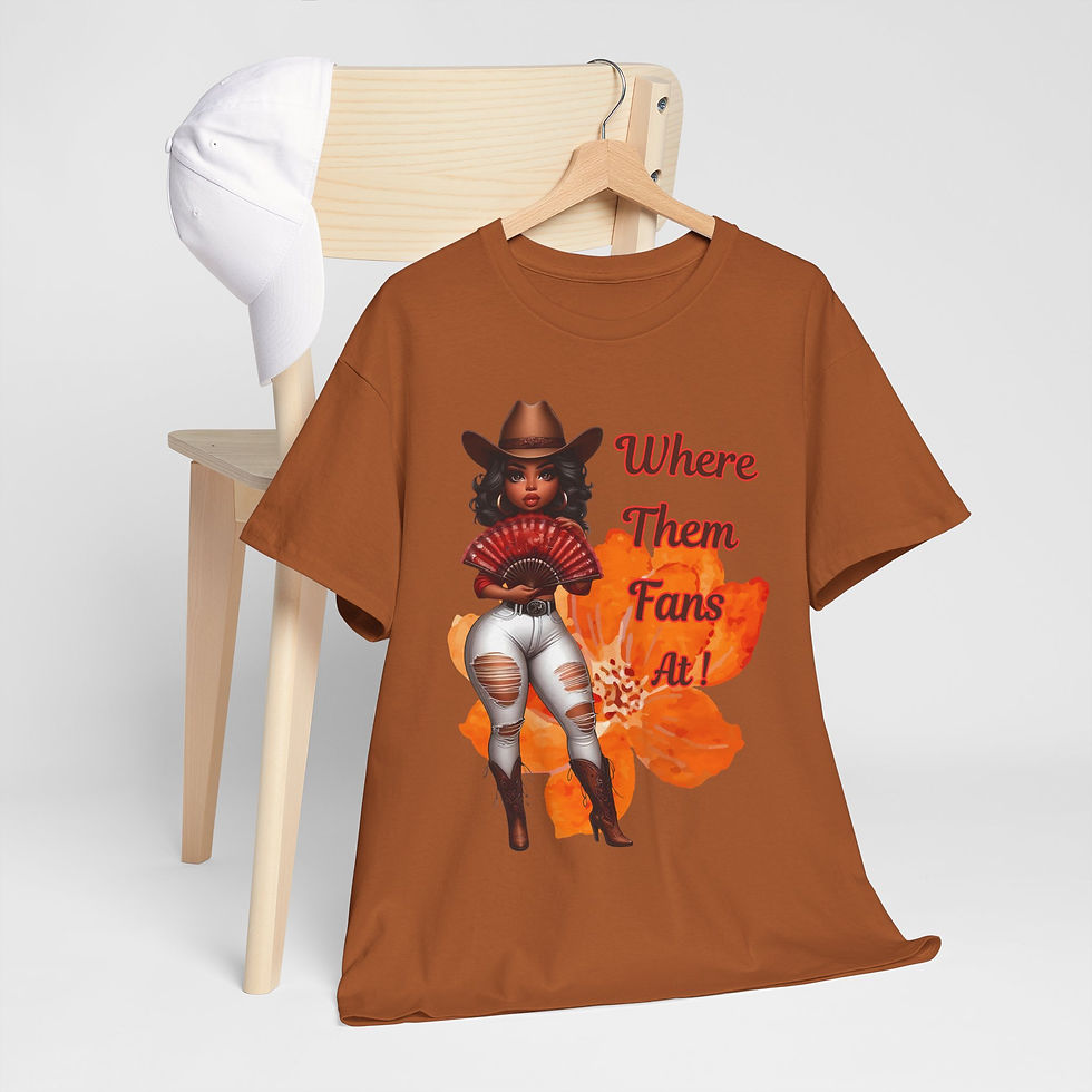 Thumbnail: Where Them Fans At! Orange Flower Background Unisex Heavy Cotton Tee 