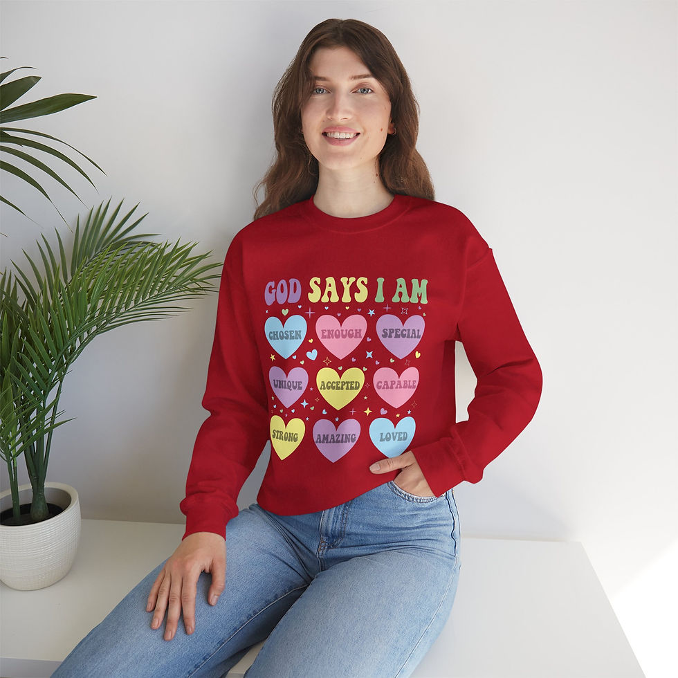 Thumbnail: Affirmation Sweatshirt  "God Says I Am" Pastel Hearts Spiritual Crewneck