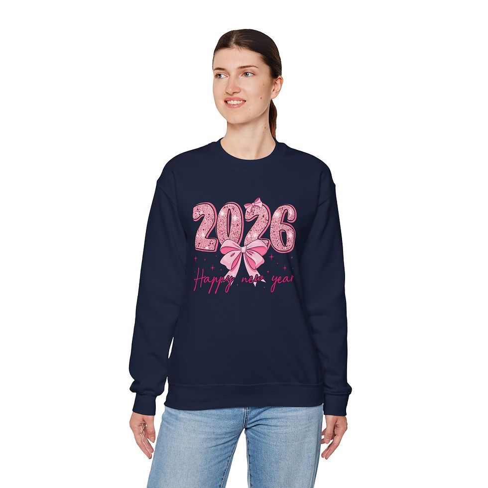 Thumbnail: 2026 Happy New Year Sweatshirt  Pink Bow Celebration Crewneck