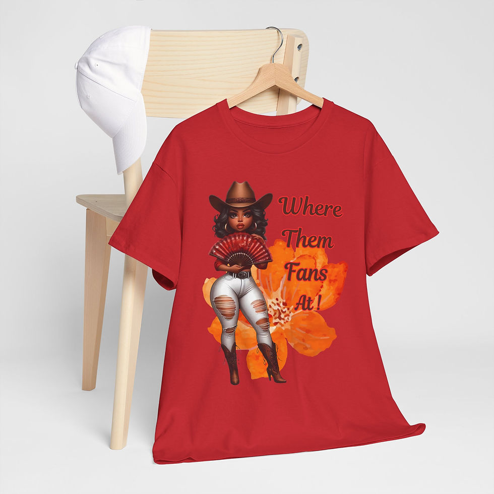 Thumbnail: Where Them Fans At! Orange Flower Background Unisex Heavy Cotton Tee 