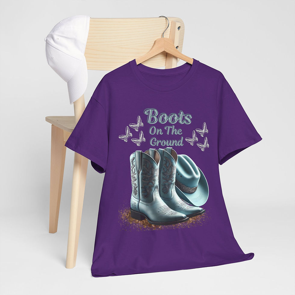 Thumbnail: Boots on The Ground in Teal and Silver Unisex Heavy Cotton Tee
