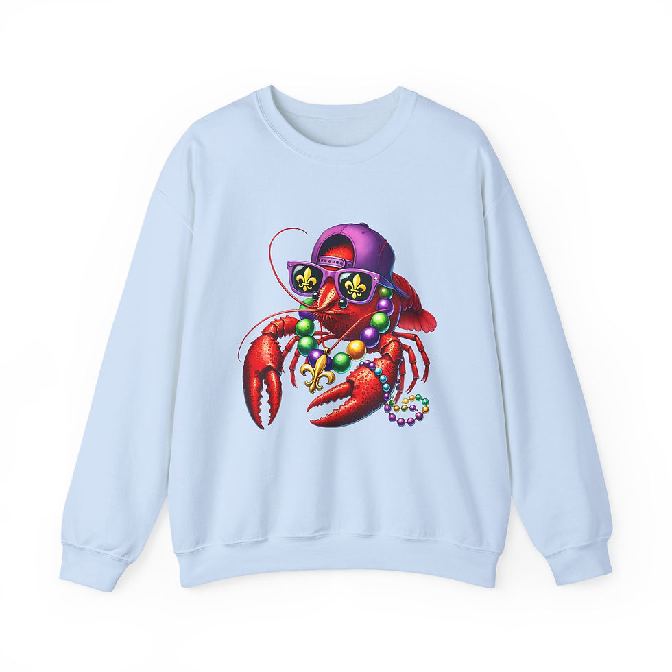 Thumbnail: Crewneck Sweatshirt -Cool Crawfish with Mardi Gras Beads & Sunglasses