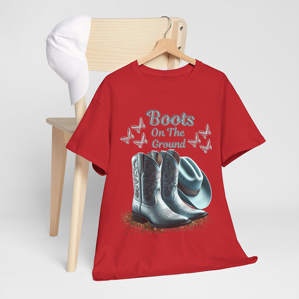 Thumbnail: Boots on The Ground in Teal and Silver Unisex Heavy Cotton Tee
