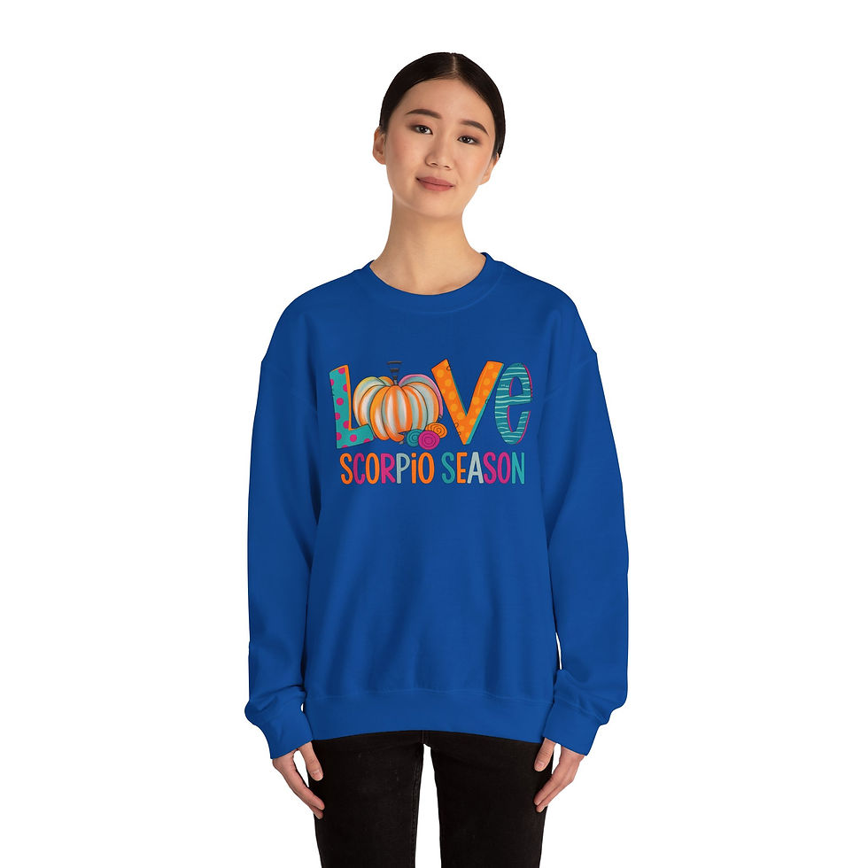 Thumbnail: Love Scorpio Season Fall Vibrant Pumpkin & Zodiac Design Crewneck Sweatshirt