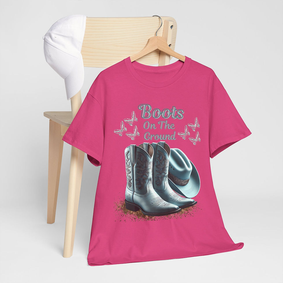 Thumbnail: Boots on The Ground in Teal and Silver Unisex Heavy Cotton Tee