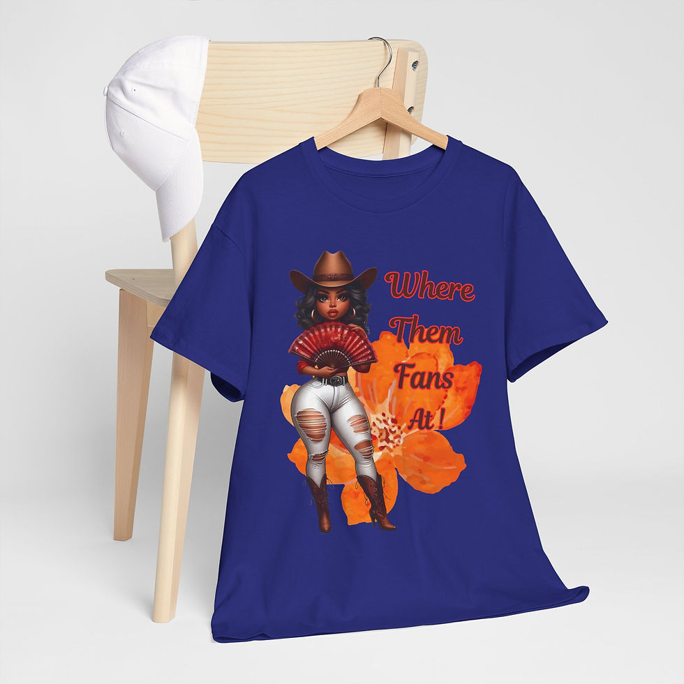 Thumbnail: Where Them Fans At! Orange Flower Background Unisex Heavy Cotton Tee 
