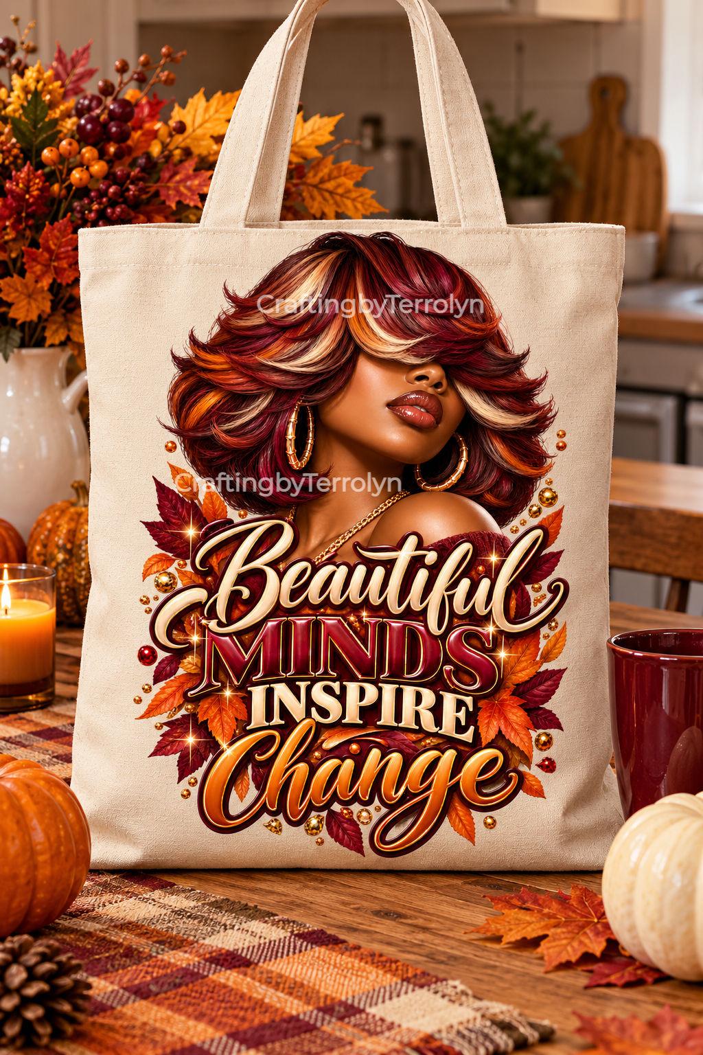 Beautiful Minds Inspire Change Afrocentric Canvas Tote