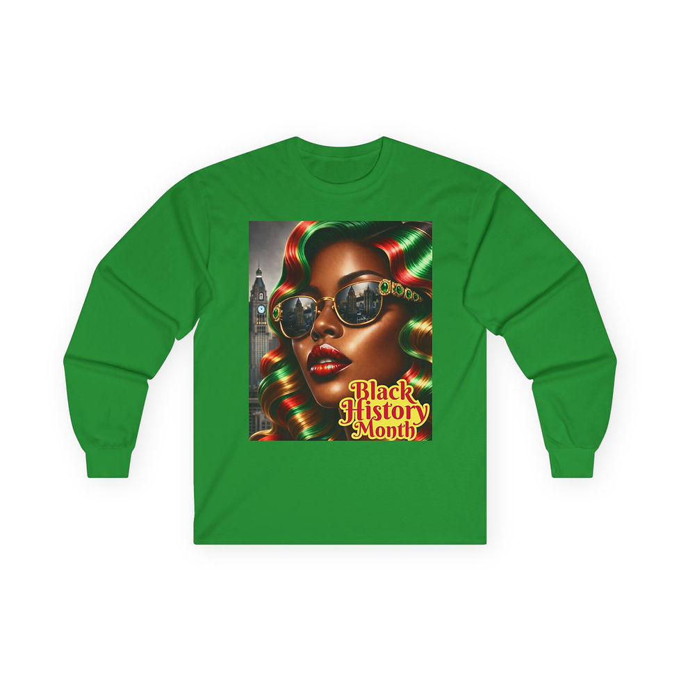 Thumbnail: Long Sleeve Tee — "Black History Month" Retro Afro Glam Portrait