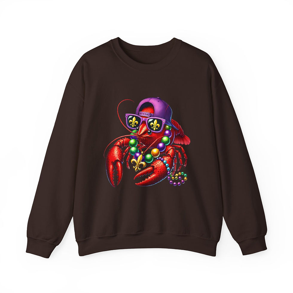 Thumbnail: Crewneck Sweatshirt -Cool Crawfish with Mardi Gras Beads & Sunglasses