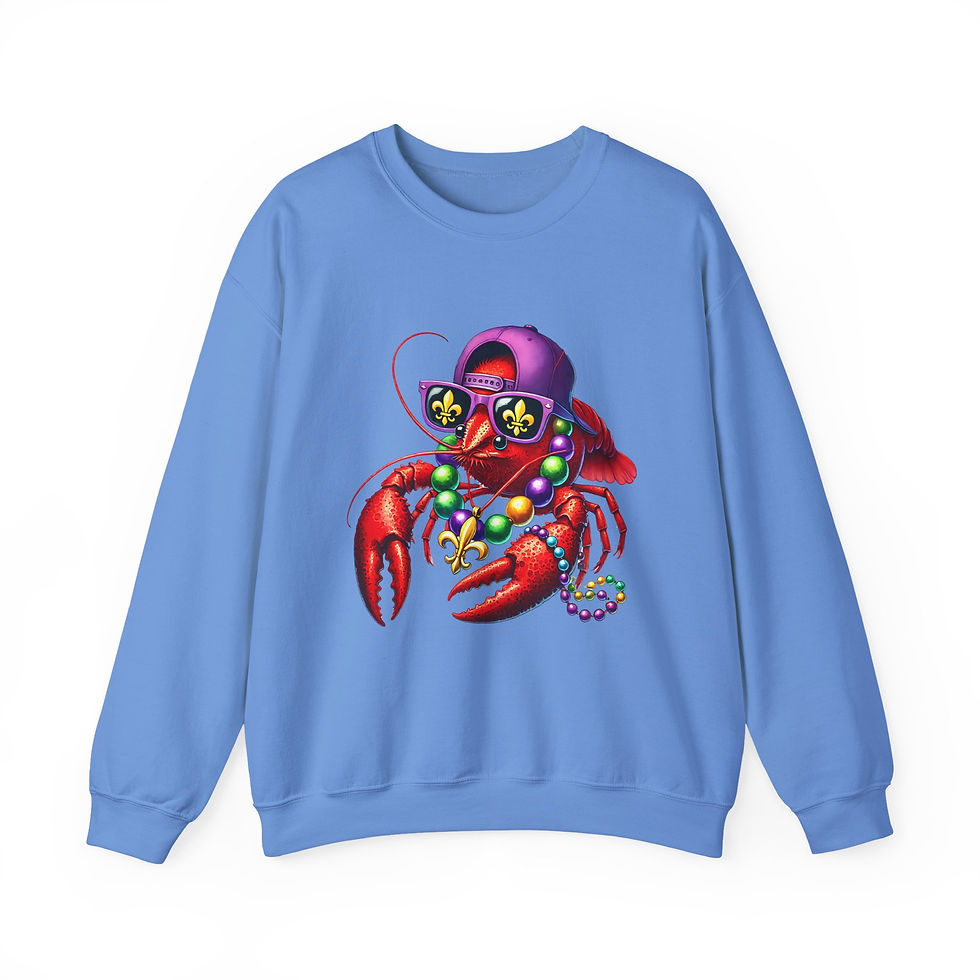 Thumbnail: Crewneck Sweatshirt -Cool Crawfish with Mardi Gras Beads & Sunglasses