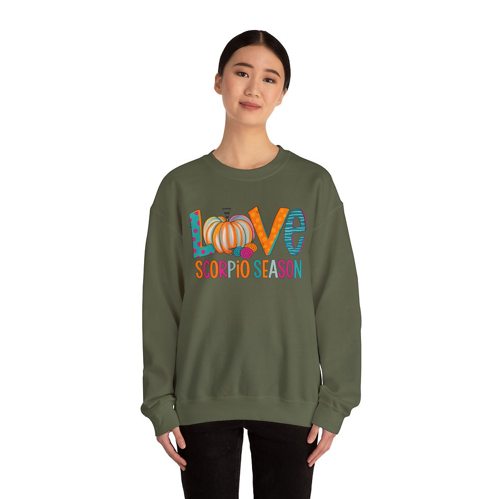 Thumbnail: Love Scorpio Season Fall Vibrant Pumpkin & Zodiac Design Crewneck Sweatshirt
