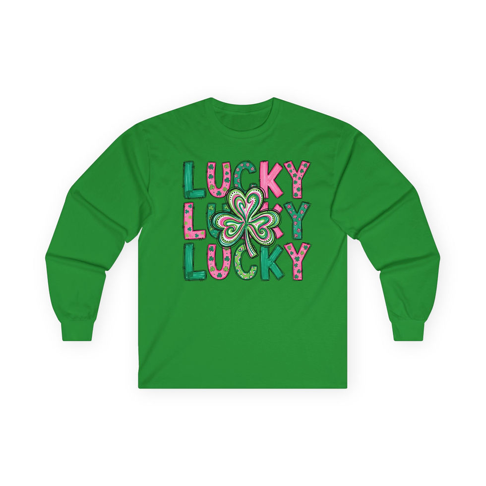 Thumbnail: Lucky Lucky Lucky Long Sleeve Tee - St. Patrick’s Day Shamrock Graphic