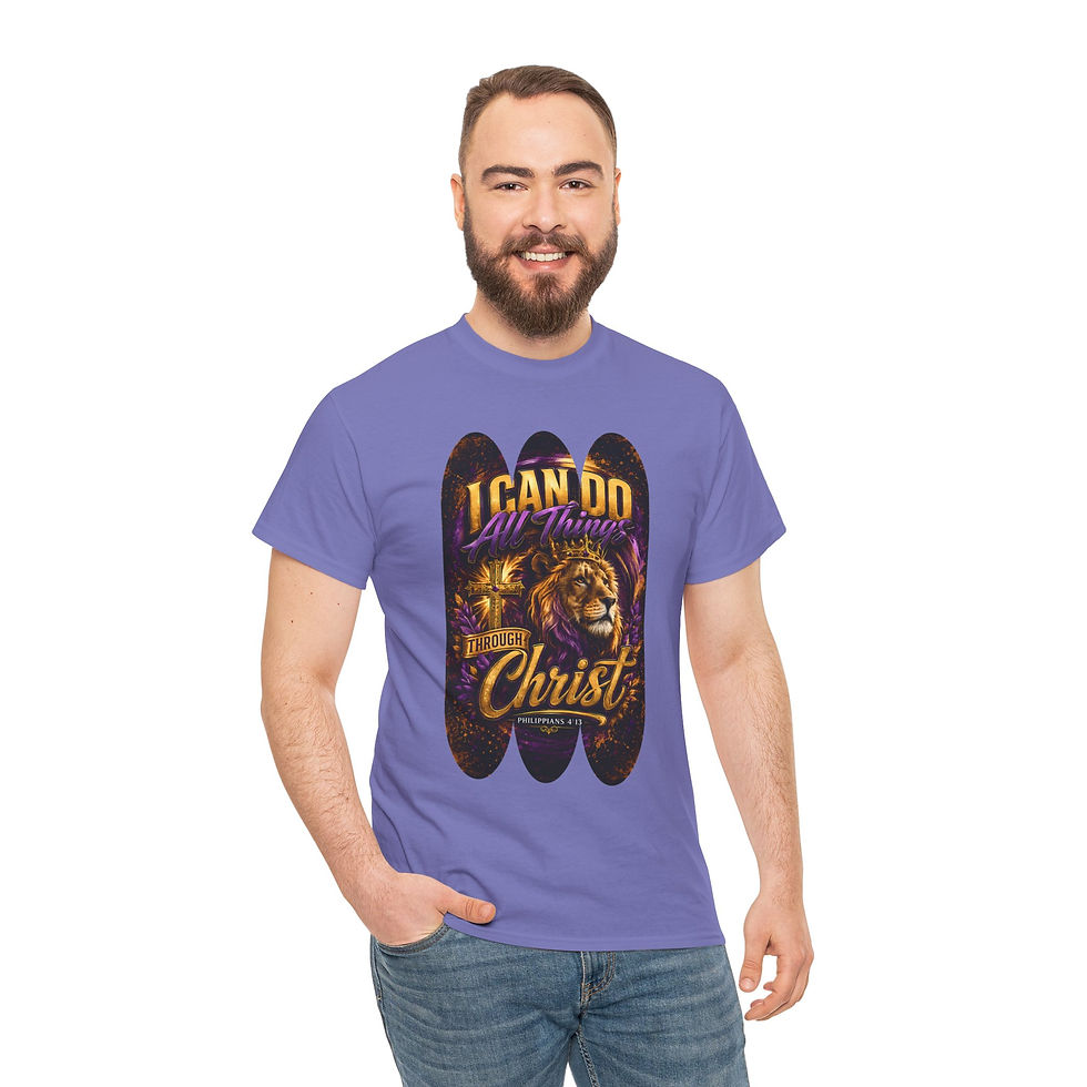 Thumbnail: I Can Do All Things Through Christ T-Shirt Lion Purple and Gold