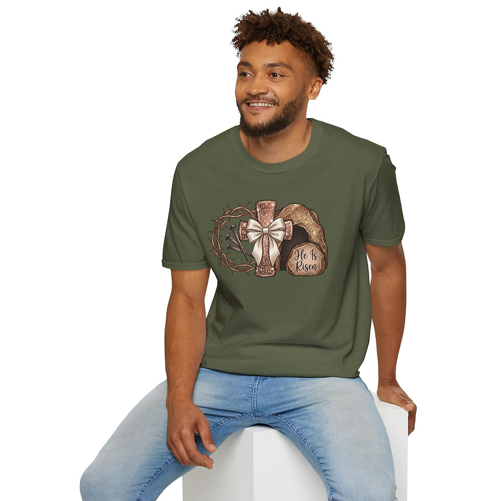 Thumbnail: He Is Risen T-Shirt — Christian Easter Cross & Empty Tomb Design
