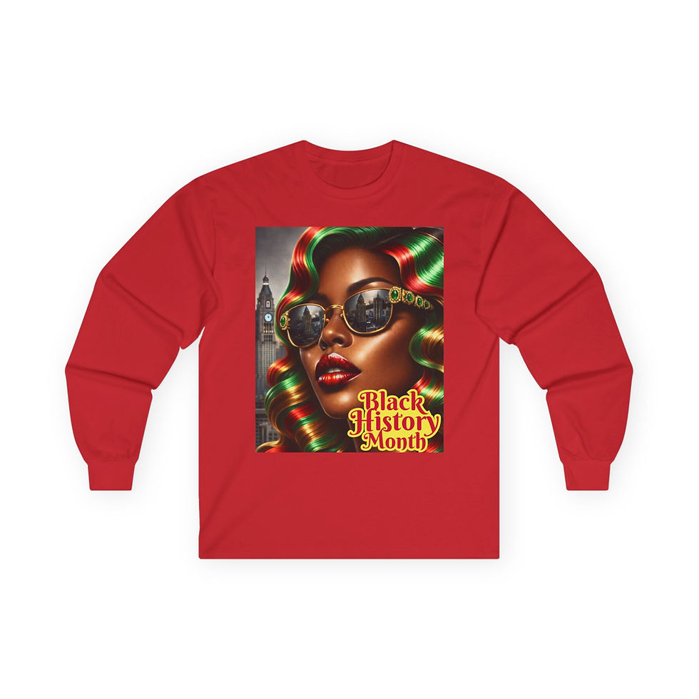 Thumbnail: Long Sleeve Tee — "Black History Month" Retro Afro Glam Portrait