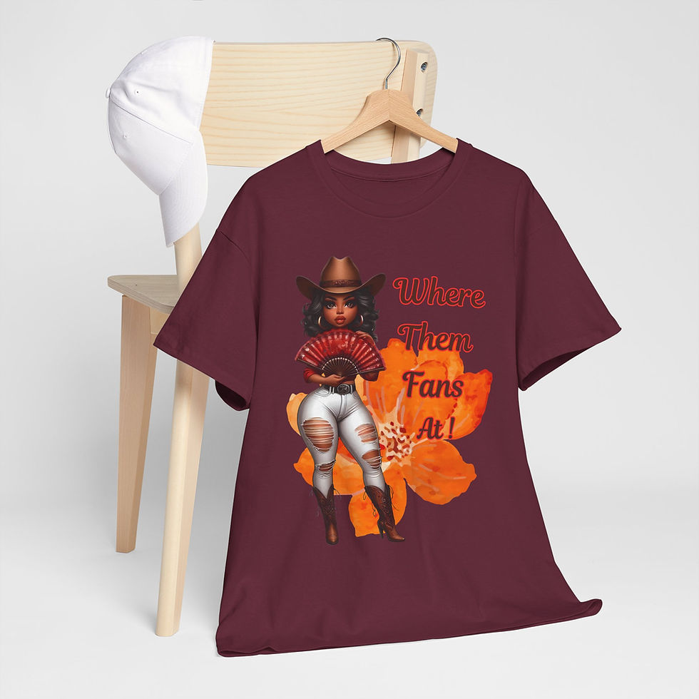 Thumbnail: Where Them Fans At! Orange Flower Background Unisex Heavy Cotton Tee 